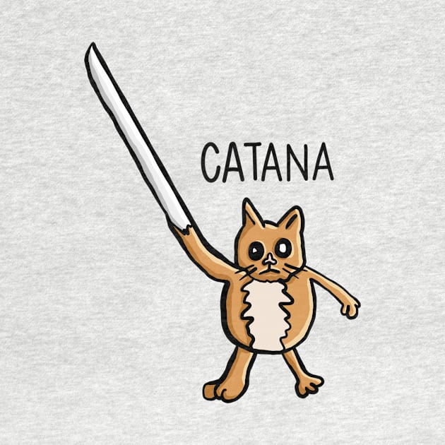 Catana, Funny Cat Pun katana arm Digital Illustration by AlmightyClaire